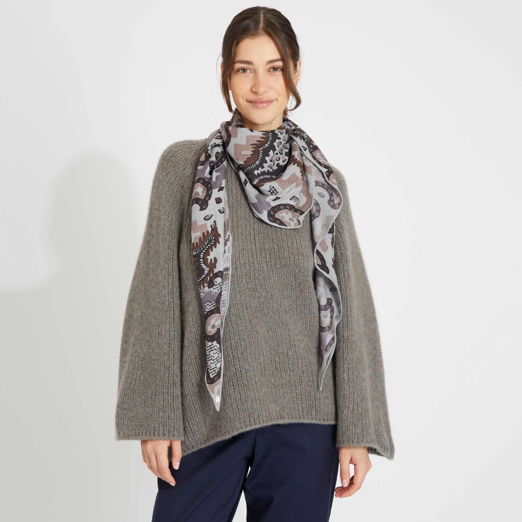 Kite Scarf Silk Cashmere Camo Paisley